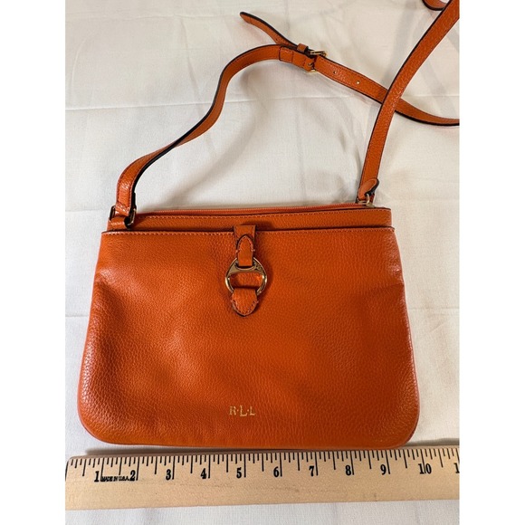 Lauren Ralph Lauren Handbags - Lauren Ralph Lauren Orange Pebbled Leather Zipper Crossbody Bag